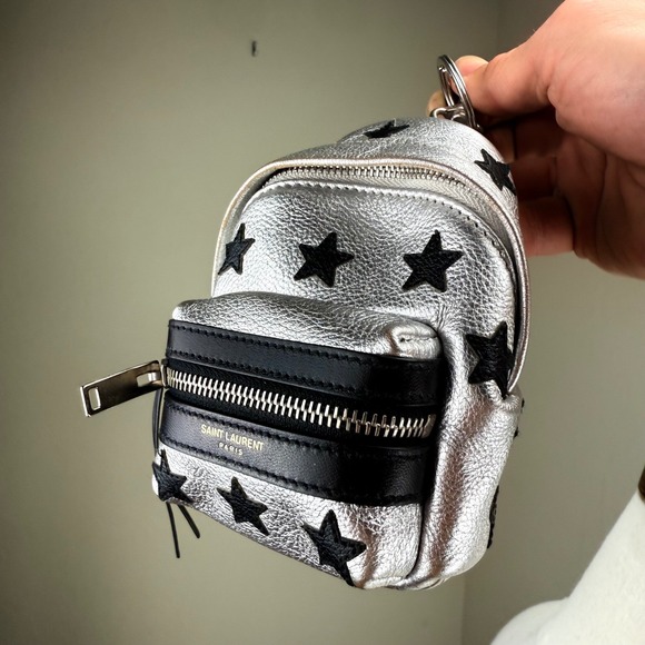 Saint Laurent Handbags - Saint Laurent Paris Silver Leather Star Mini Backpack Bag Charm Key Chain‎